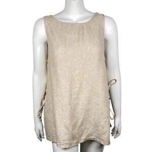 Rachel Zoe 100% Linen Shirt Womens Size L Sleeveless Side Ties Lagenlook
